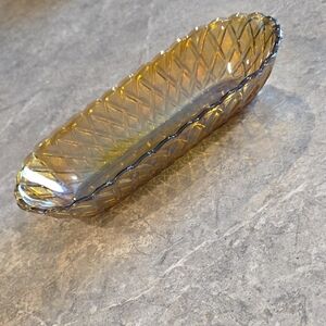 (J30) Amber Carnival Glass Art Trisket Bowl